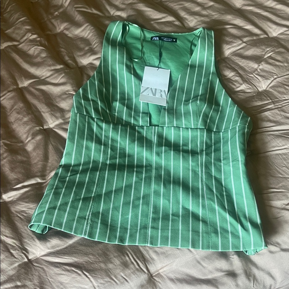 Zara Mint Green Striped Tank Top